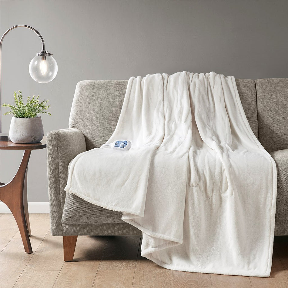 Beautyrest Heated Plush Throw - Ivory  - 60x70" Shop Online & Save - expresshomedirectr.com