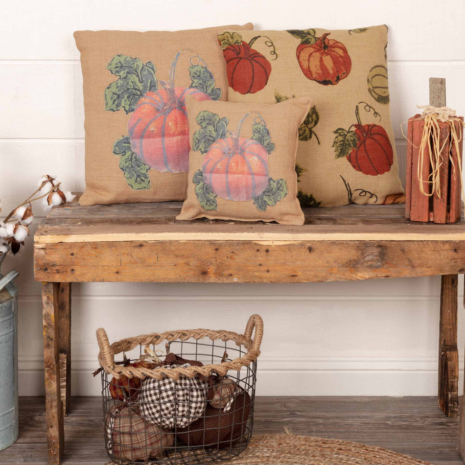 Jute Burlap Natural Harvest Garden Pumpkin Pillow 12x12