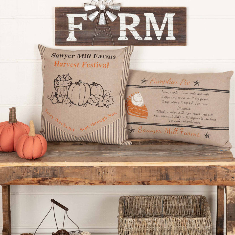 Sawyer Mill Charcoal Pumpkin Pie Recipe Pillow 14x22