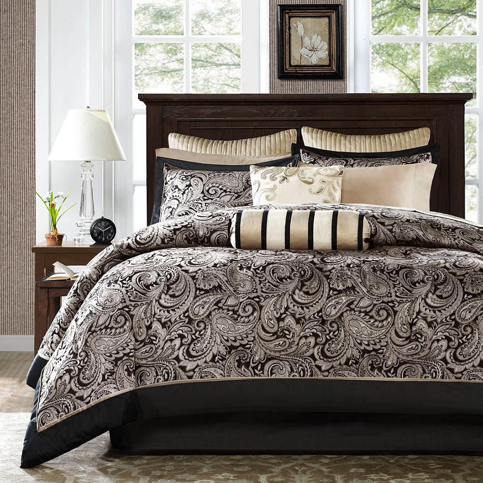 Aubrey 12 Piece Complete Bed Set - Black - Queen Size