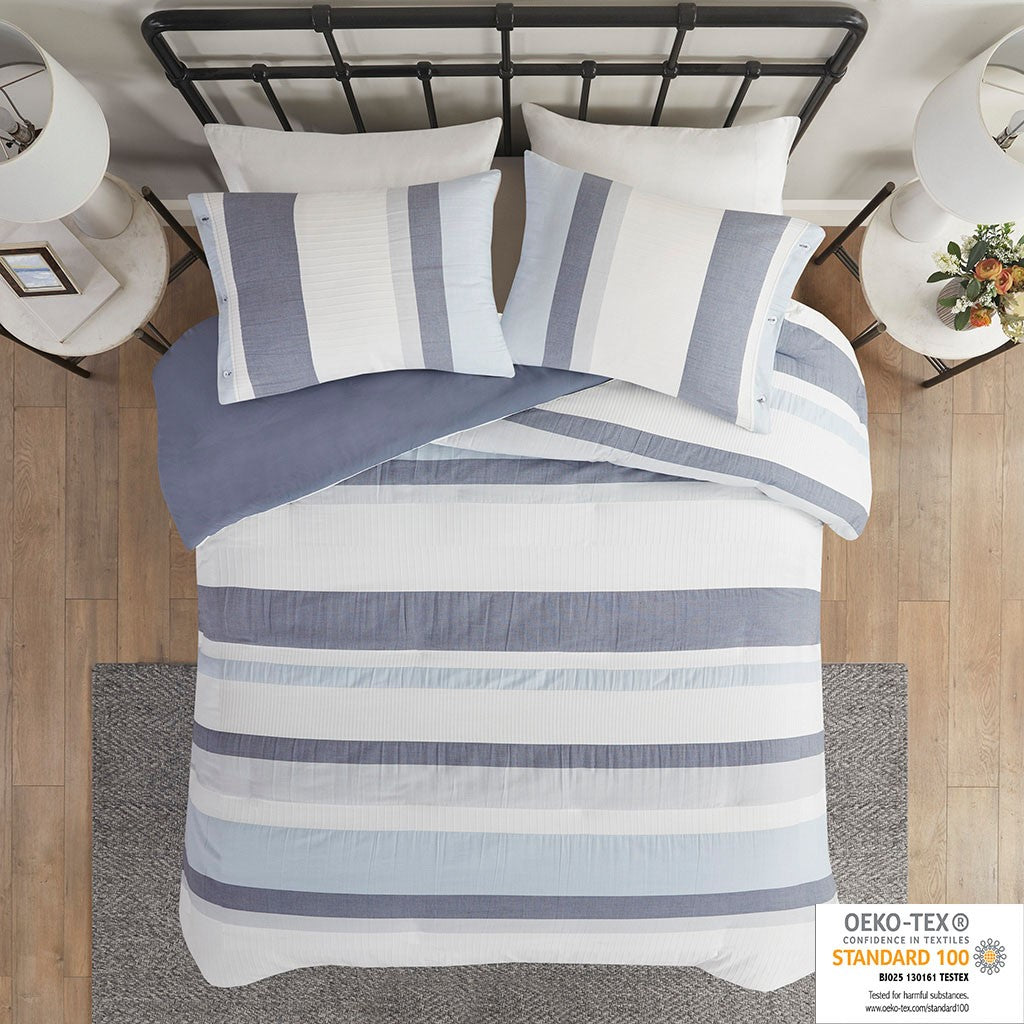 Madison Park Allegany 3 Piece Jacquard Duvet Cover Set - Blue - Full Size / Queen Size