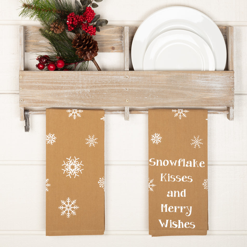 Snowflake Burlap Natural Snowflake Kisses Tea Towel Set of 2 19x28