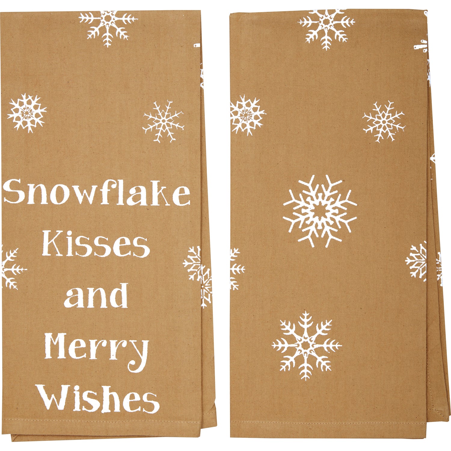 Seasons Crest Snowflake Burlap Natural Snowflake Kisses Tea Towel Set of 2 19x28 By VHC Brands