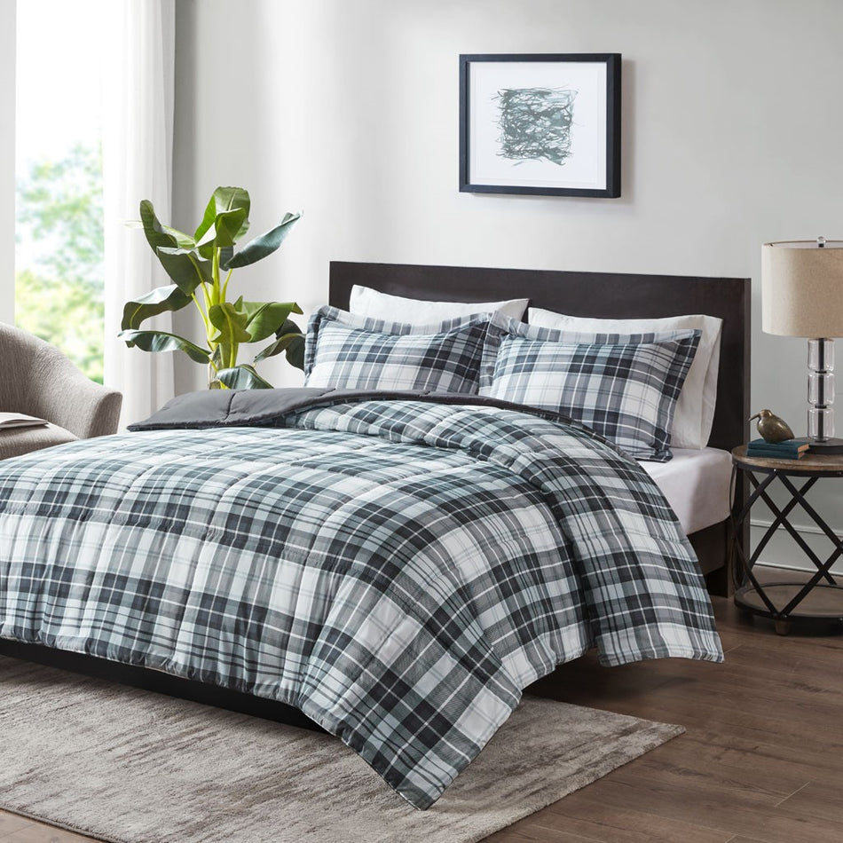 Madison Park Essentials Parkston 3M Scotchgard Down Alternative All Season Comforter Set - Black / White - Full Size / Queen Size