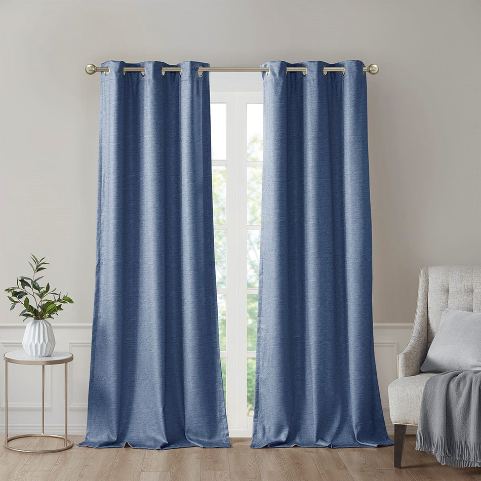 SunSmart Como Tonal Printed Faux Silk Total Blackout Window Panel Pair - Blue - 42x95"