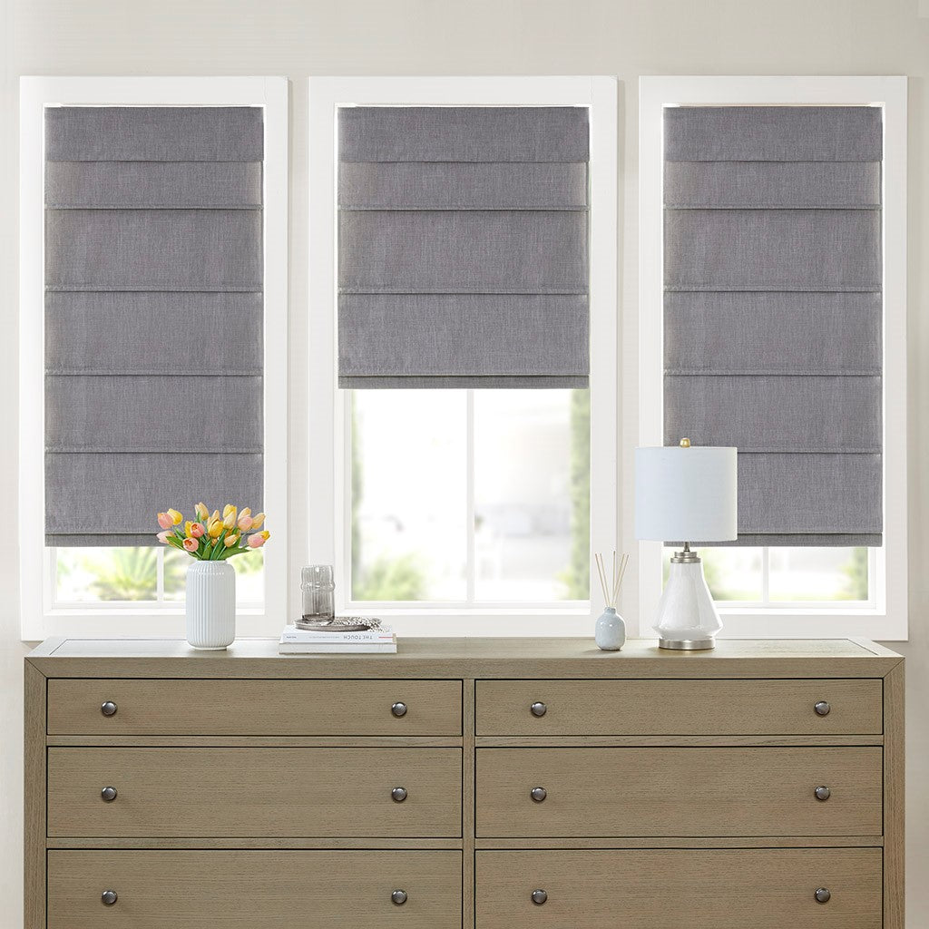 Madison Park Otis Faux Linen Cordless Blackout Roman Shade - Grey - 31x64"