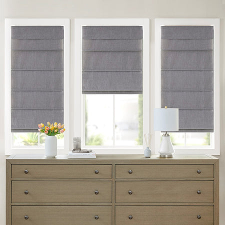 Madison Park Otis Faux Linen Cordless Blackout Roman Shade - Grey - 31x64"