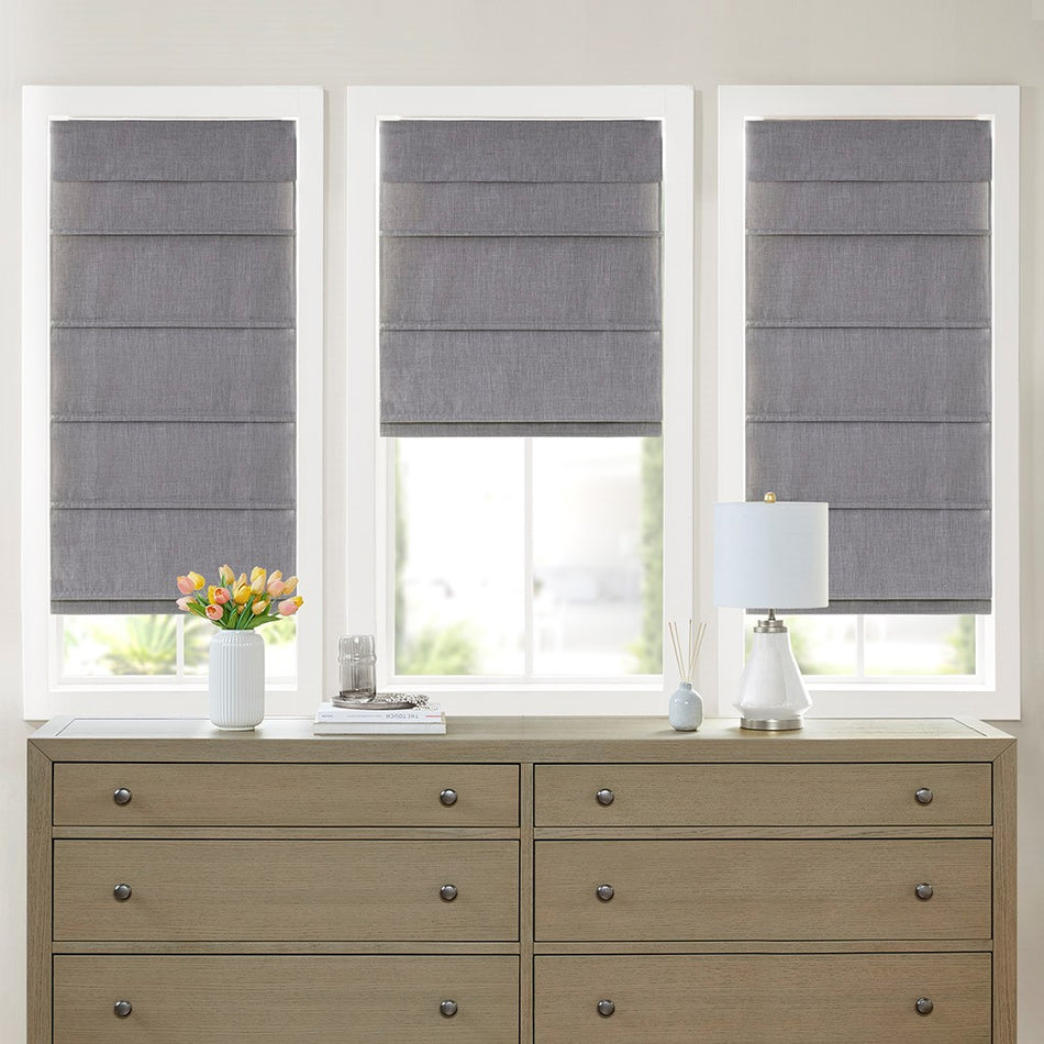 Madison Park Otis Faux Linen Cordless Blackout Roman Shade - Grey - 33x64"