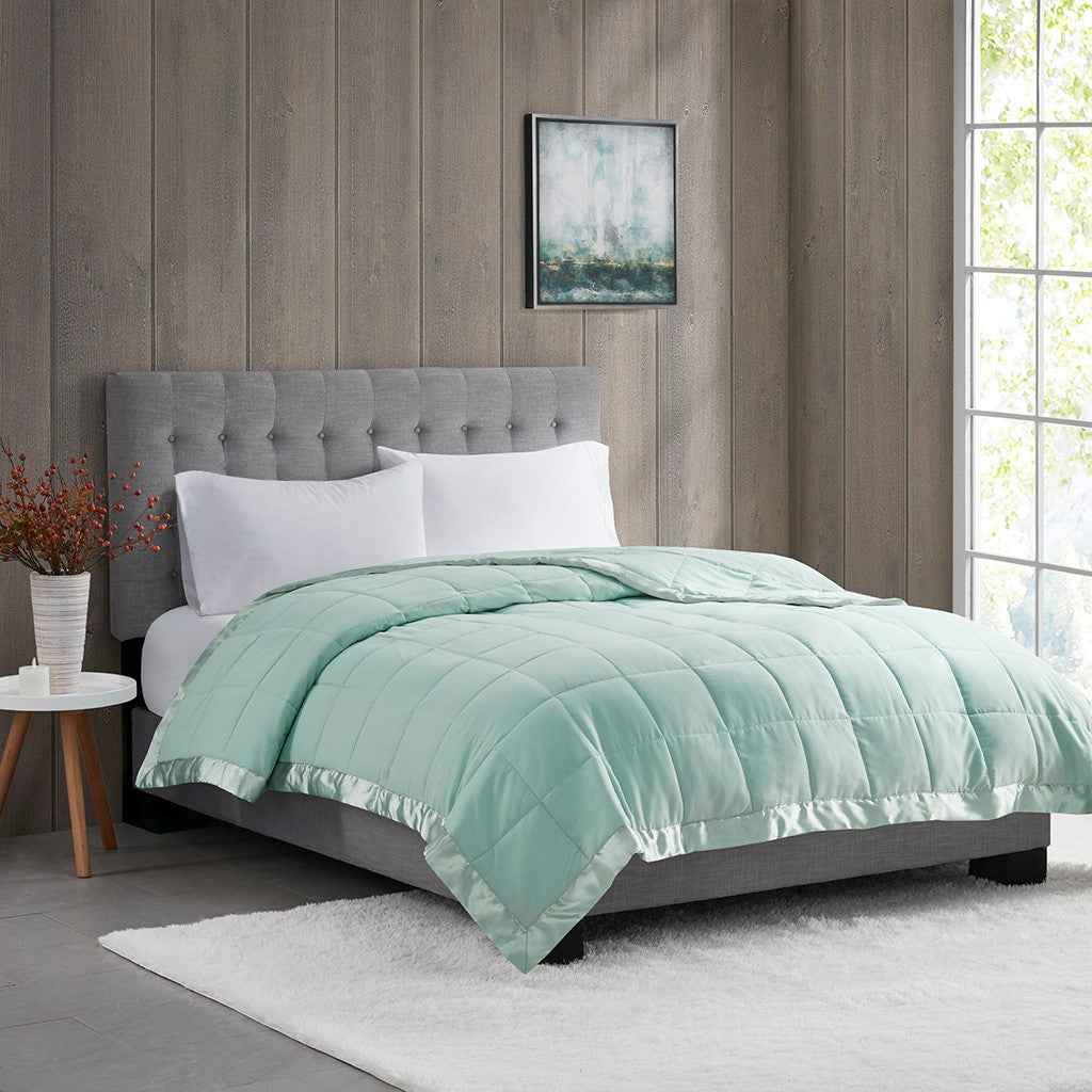 Madison Park Windom Lightweight Down Alternative Blanket with Satin Trim - Seafoam - King Size