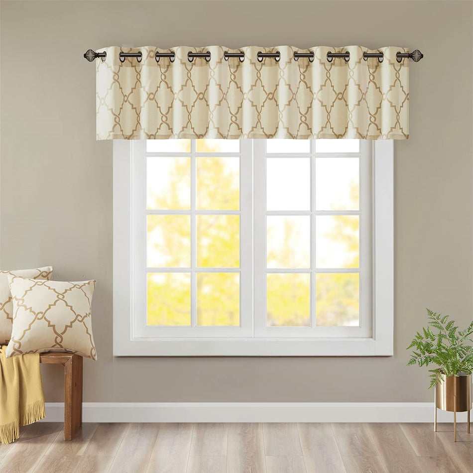 Madison Park Saratoga Fretwork Print Grommet Top Window Valance - Beige / Gold - 50x18"