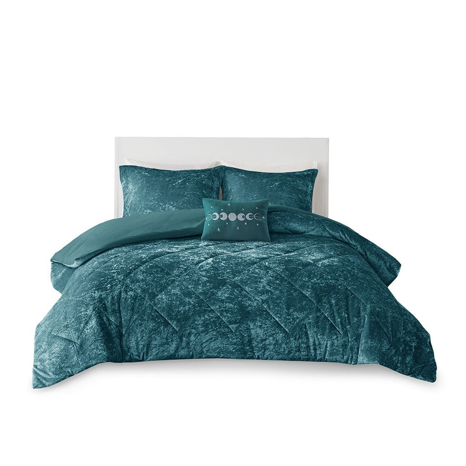 Felicia Velvet Duvet Cover Set - Teal - King Size / Cal King Size