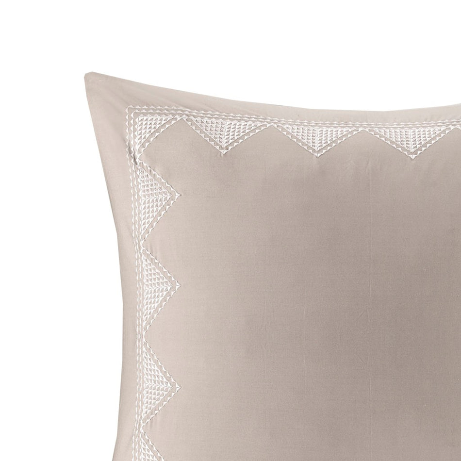 Isla Cotton Embroidered Euro Sham - Taupe - Euro Sham - 26x26