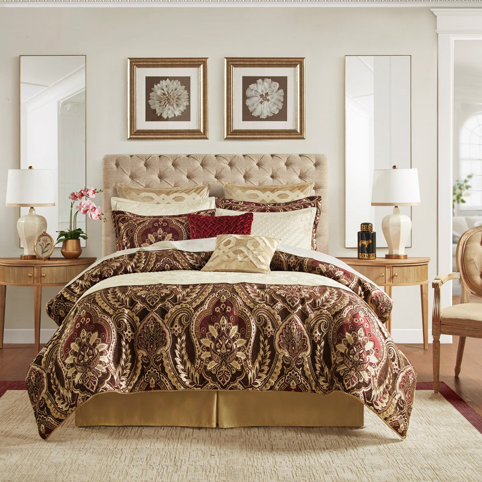 Croscill Classics Julius 4 Piece Comforter Set - Burgundy  - Queen Size Shop Online & Save - expresshomedirectr.com