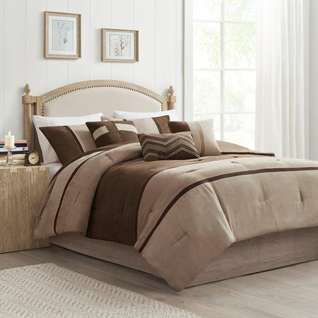 Madison Park Palisades 7 Piece Faux Suede Comforter Set - Brown - Cal King Size