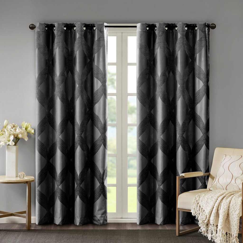 SunSmart Bentley Ogee Knitted Jacquard Total Blackout Panel - Black  - 50x84" Shop Online & Save - expresshomedirectr.com