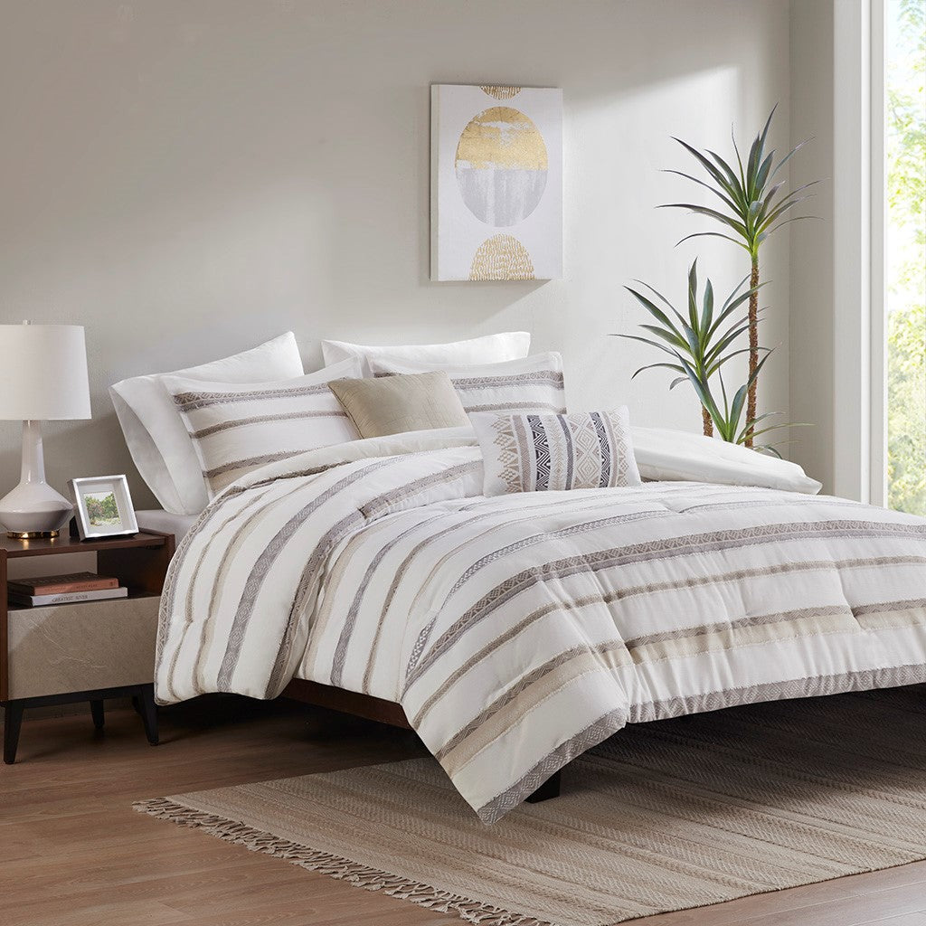 Madison Park Langley 5 Piece Clipped Jacquard Comforter Set
 - Neutral - Full/Queen - MP10-8164