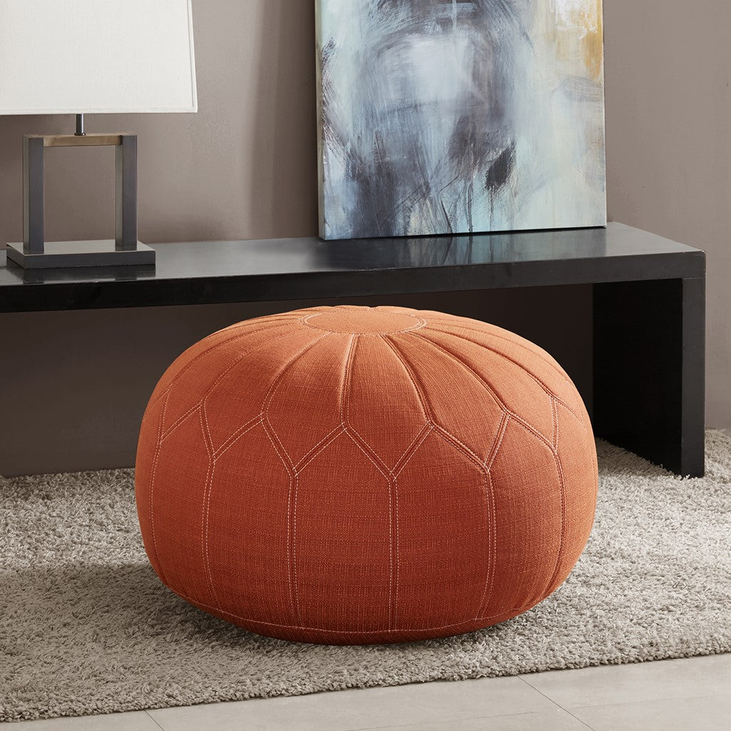 Madison Park Kelsey Round Pouf Ottoman - Orange 