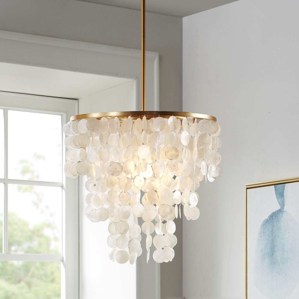 Urban Habitat Isla Layered Capiz Chandelier - White 