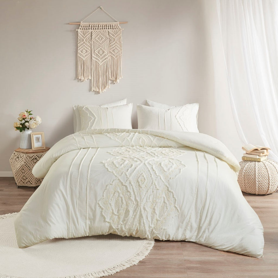 Madison Park Margot 3 Piece Cotton Comforter Set - Off White  - Full Size / Queen Size Shop Online & Save - expresshomedirectr.com