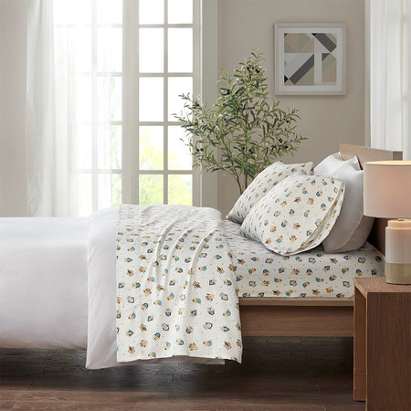 True North by Sleep Philosophy Cozy Cotton Flannel Printed Sheet Set - Sand Owls - Full Size