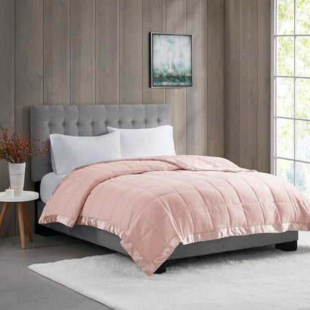 Madison Park Windom Lightweight Down Alternative Blanket with Satin Trim - Blush - Full Size / Queen Size