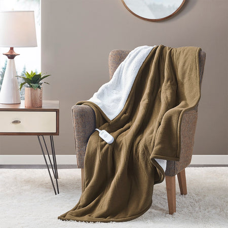 Serta Fleece to Sherpa Heated Throw - Brown - 50x60"