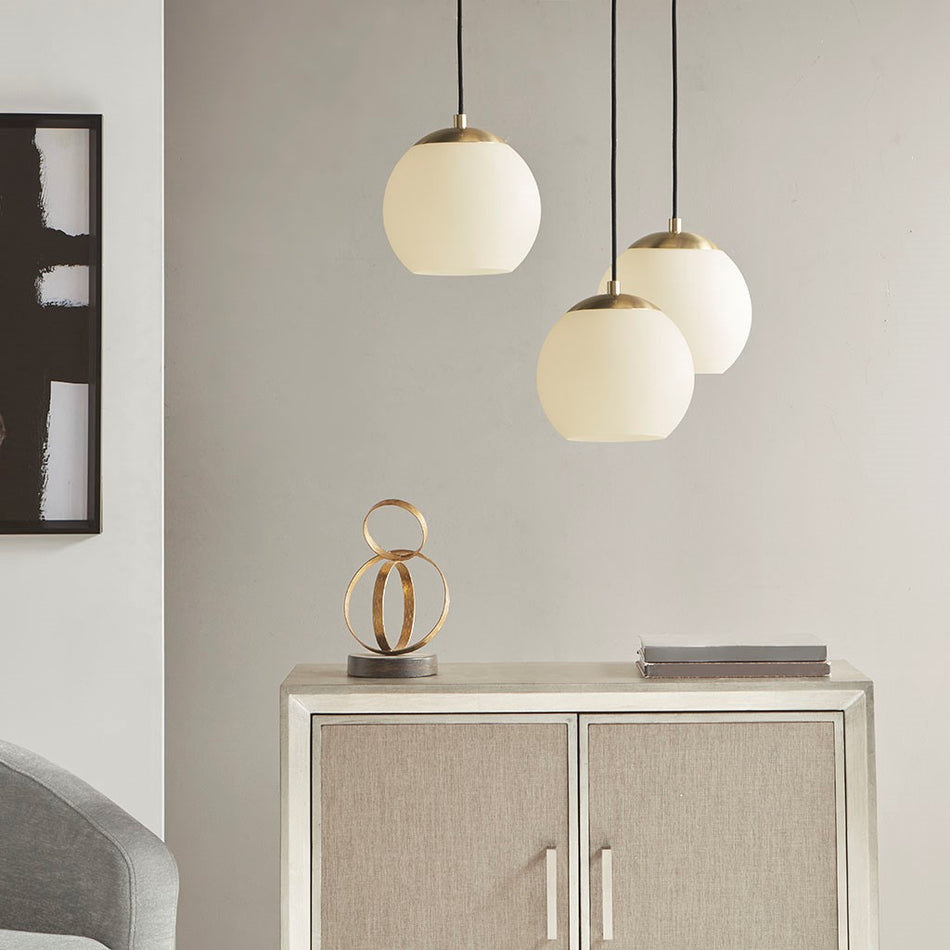 Leroy 3-Light Pendant with White Glass Globe Shades - White / Black