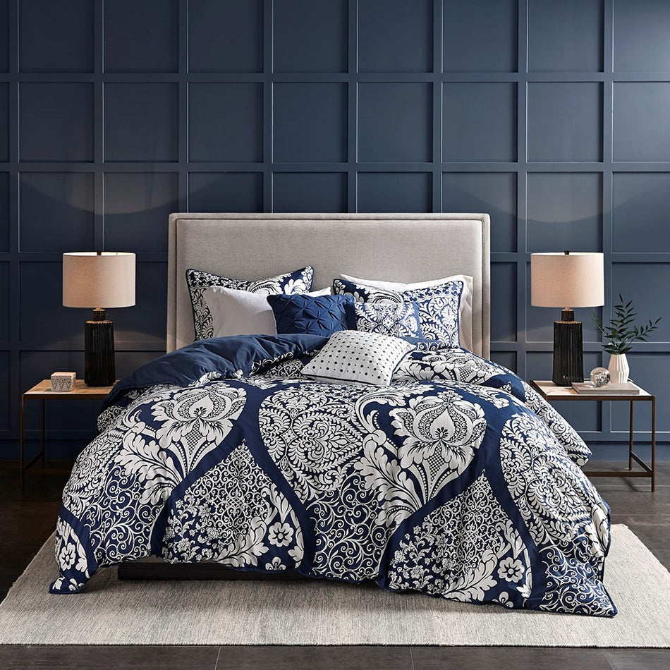 Vienna 6 Piece Printed Duvet Cover Set - Indigo - Full Size / Queen Size