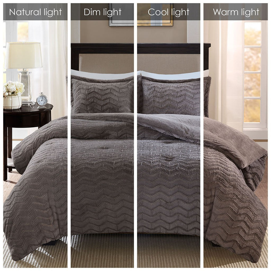 Sloan Plush Down Alternative Comforter Mini Set - Grey - Full Size / Queen Size