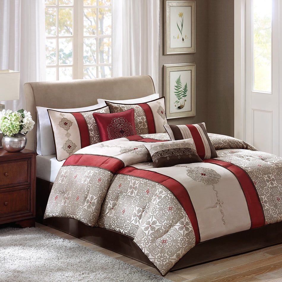 Madison Park Donovan 7 Piece Jacquard Comforter Set - Red - Cal King Size