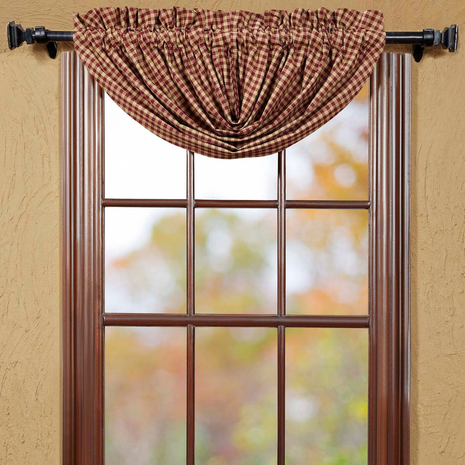 Mayflower Market Burgundy Check Balloon Valance 15x60 By VHC Brands