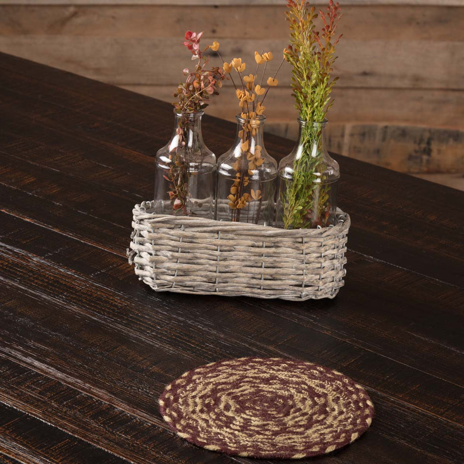 Mayflower Market Burgundy Tan Jute Trivet 8 By VHC Brands