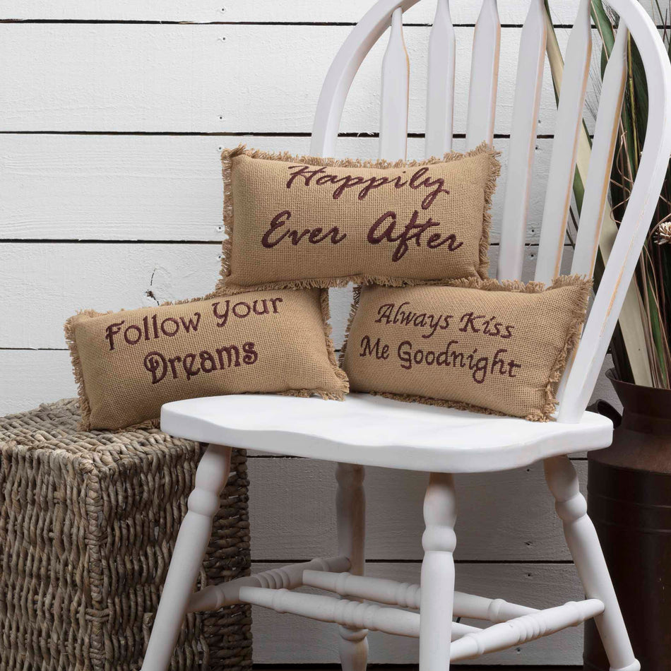 Burlap Natural Pillow Happily Ever After 7x13