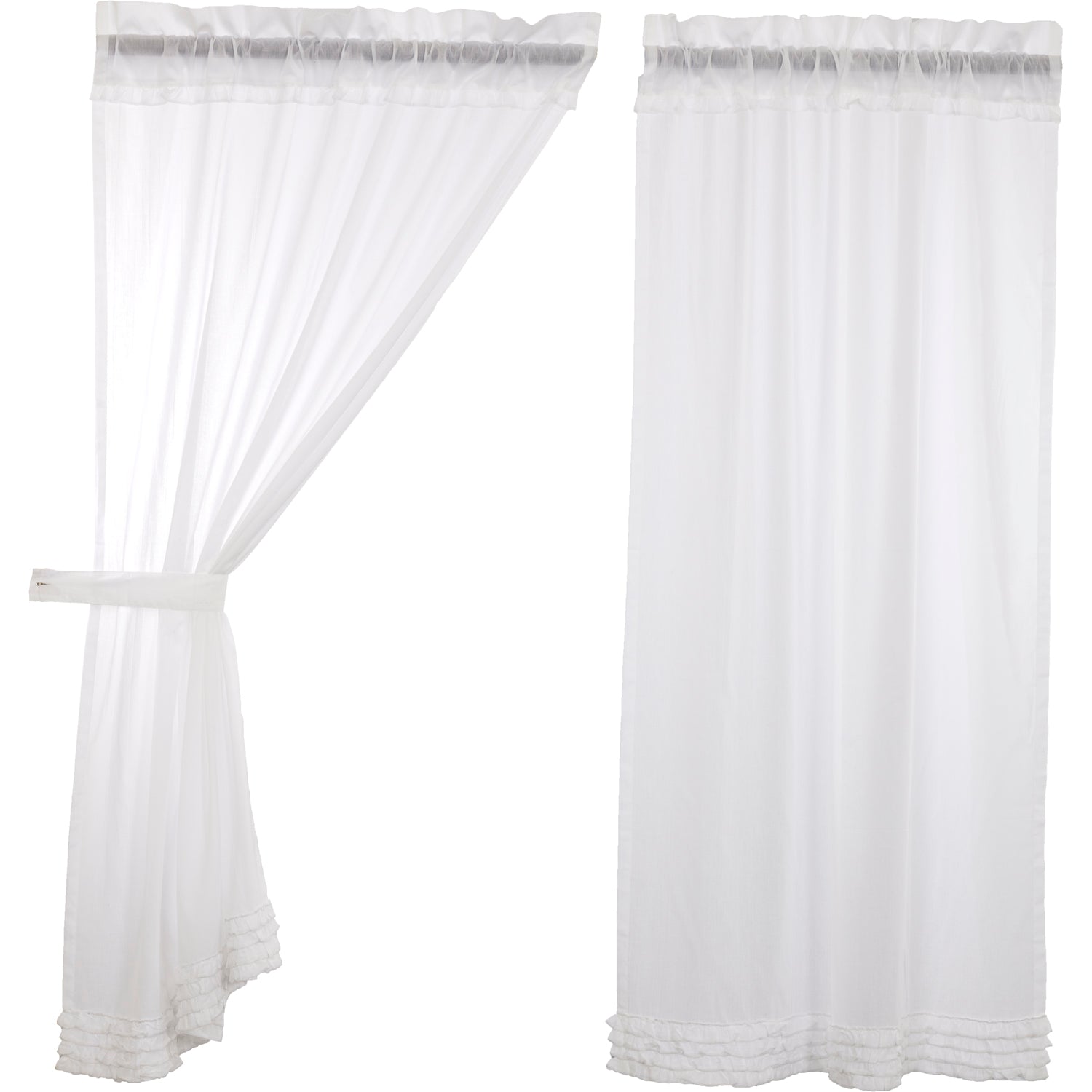 April & Olive White Ruffled Sheer Short Panel Set of 2 63x36 By VHC Brands