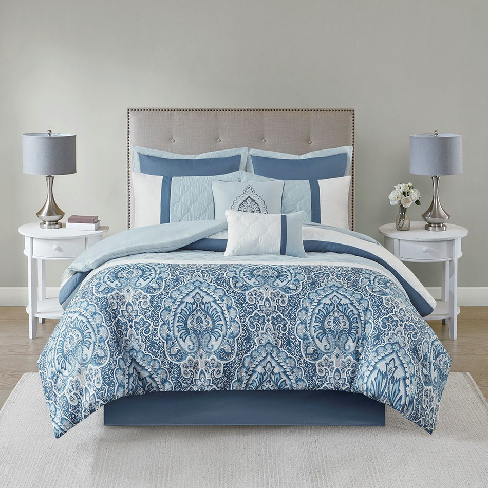 Shawnee 8 Piece Comforter Set - Blue - Cal King Size