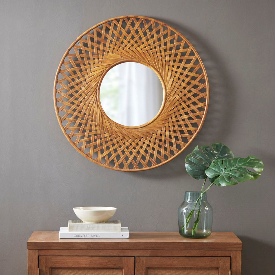 Madison Park Reed Round Bamboo Wall Decor Mirror - Natural 