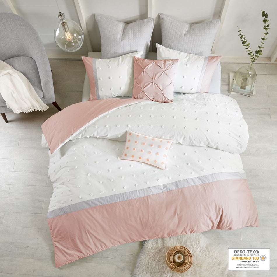 Urban Habitat Myla 7 Piece Cotton Jacquard Duvet Cover Set - Blush - King Size / Cal King Size