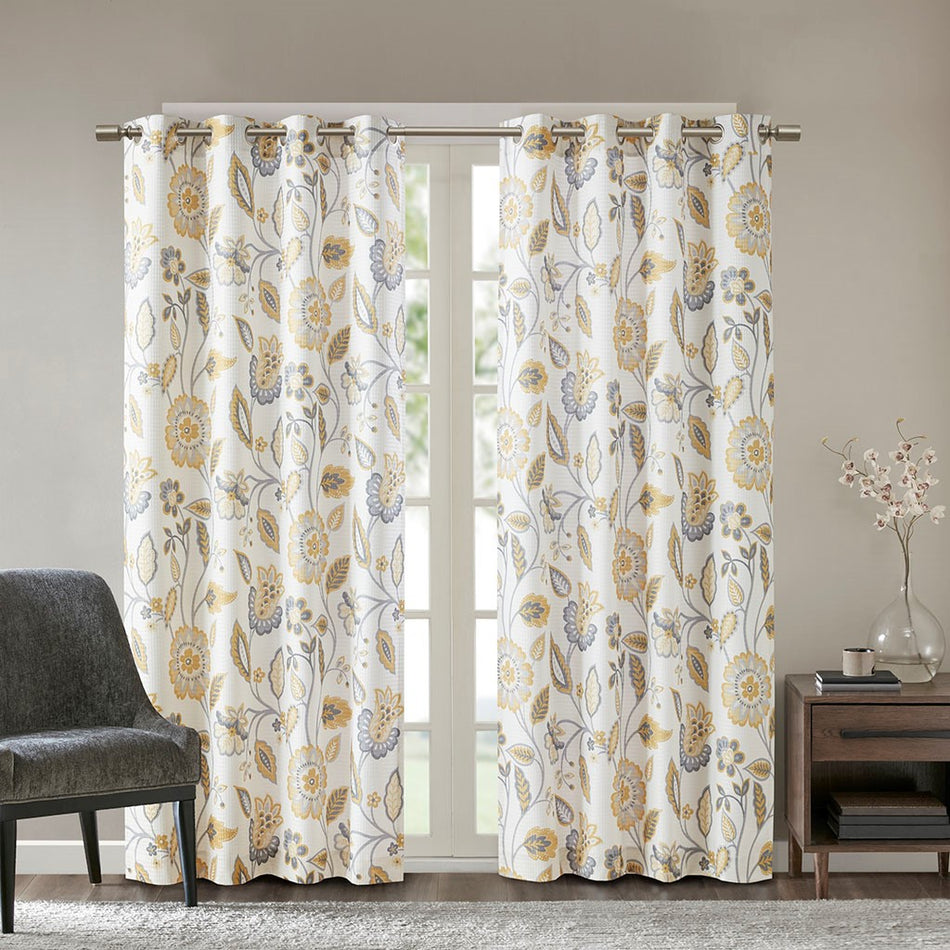 SunSmart Camille Jacquard Printed Room Darkening Panel - Yellow - 50x95"