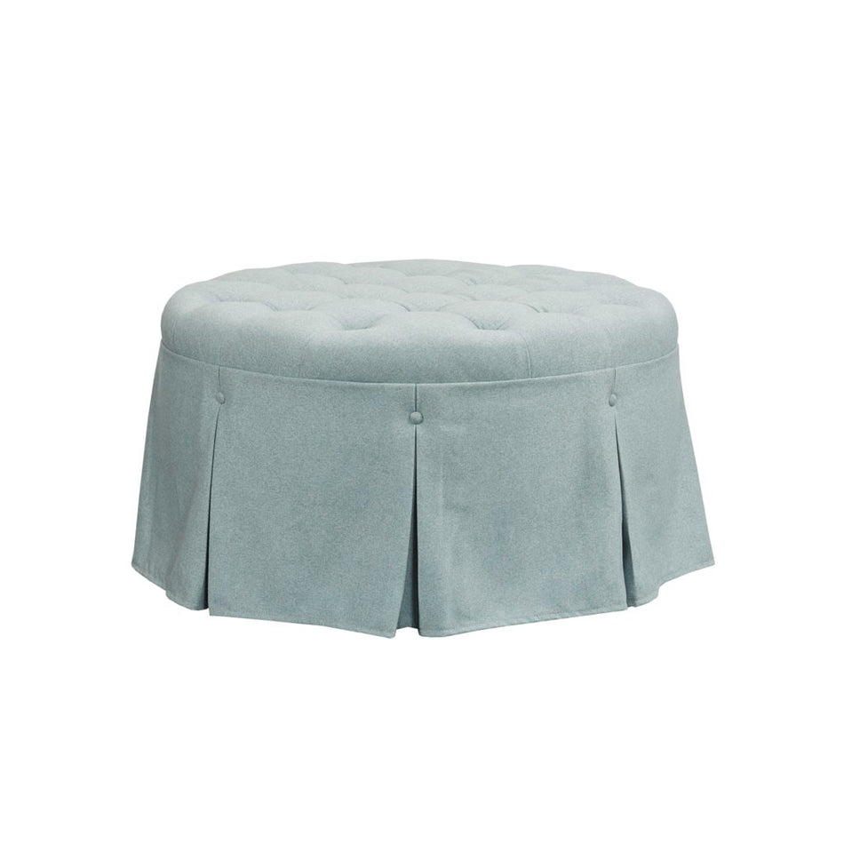 Terri Skirted Tufted 32" Round Ottoman - Blue