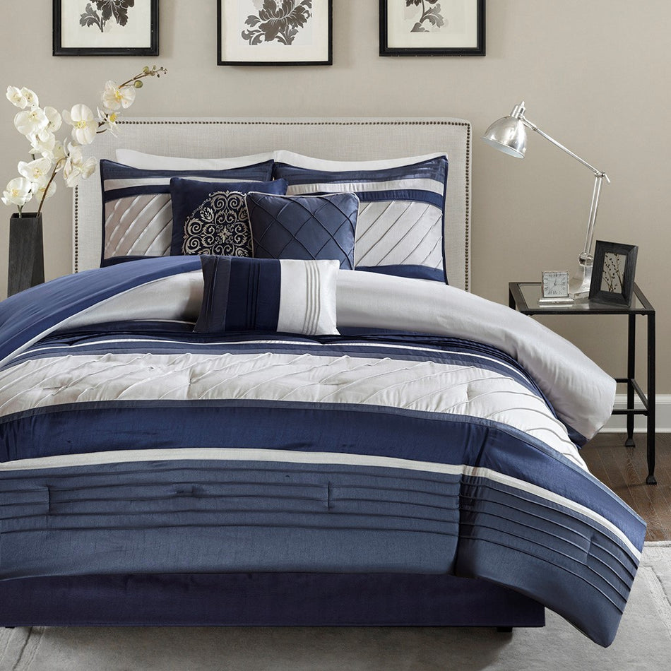 Blaire 7 Piece Comforter Set - Navy - King Size