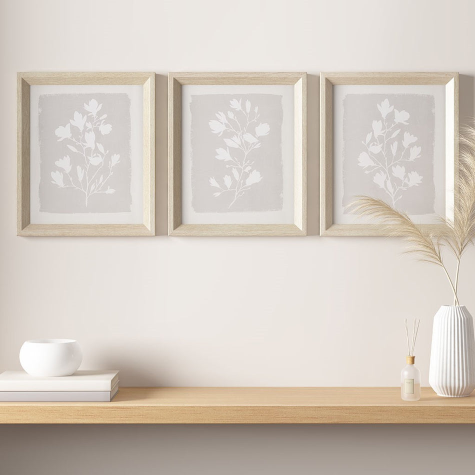 Madison Park Fair Florets Printed Framed Graphic 3 Piece Set - Beige 