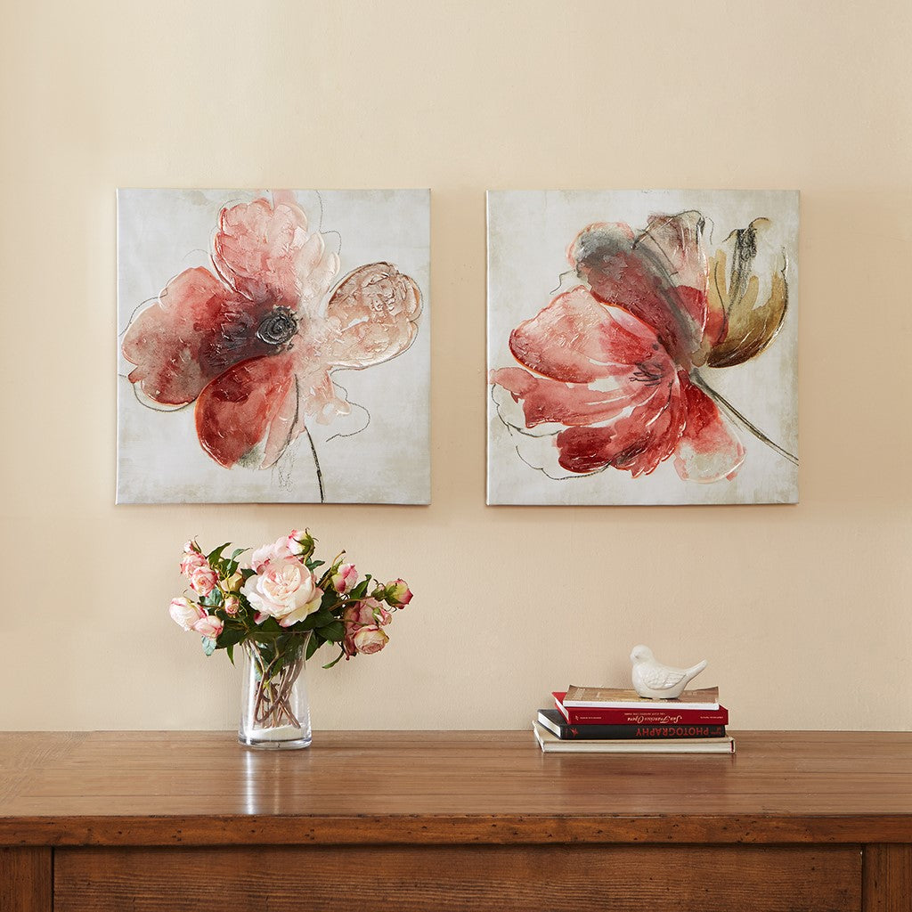 Madison Park Lovely Blooms Hand Embellished Canvas 2 Piece Set - Pink 