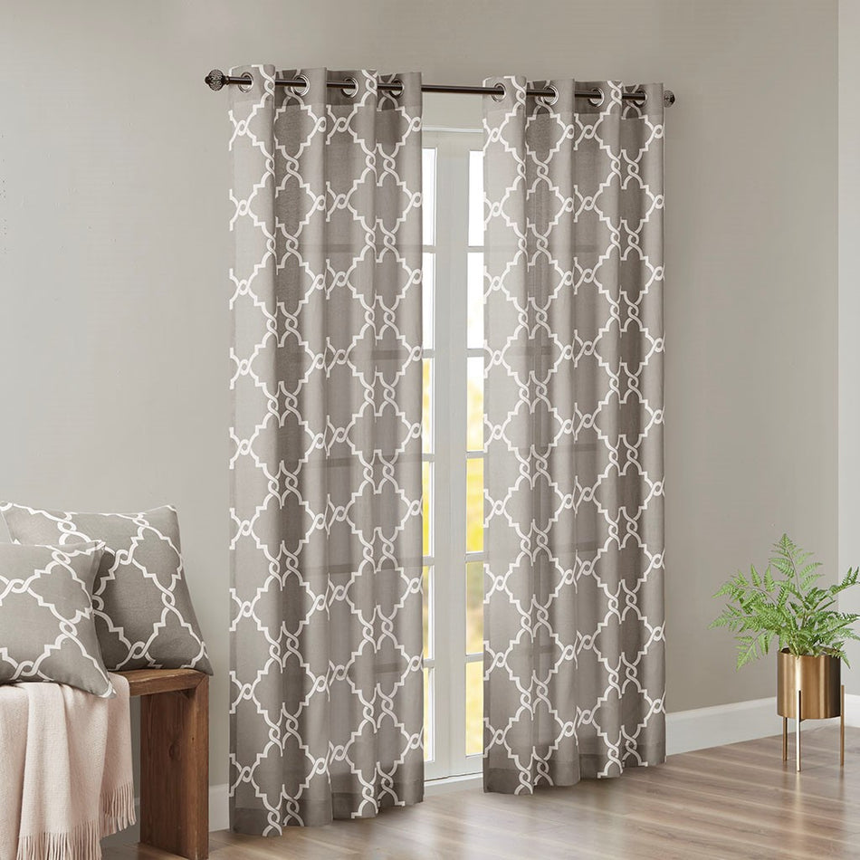 Saratoga Fretwork Print Grommet Top Window Curtain - Grey - 50x108"