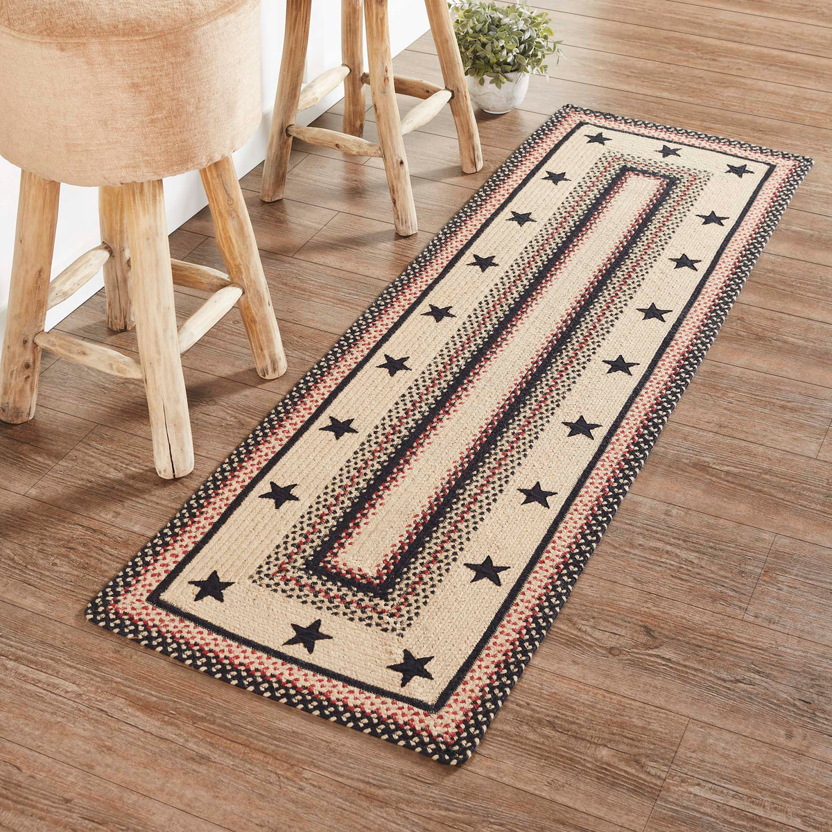 Mayflower Market Colonial Star Jute Rug/Runner Rect w/ Pad 22x72 By VHC Brands