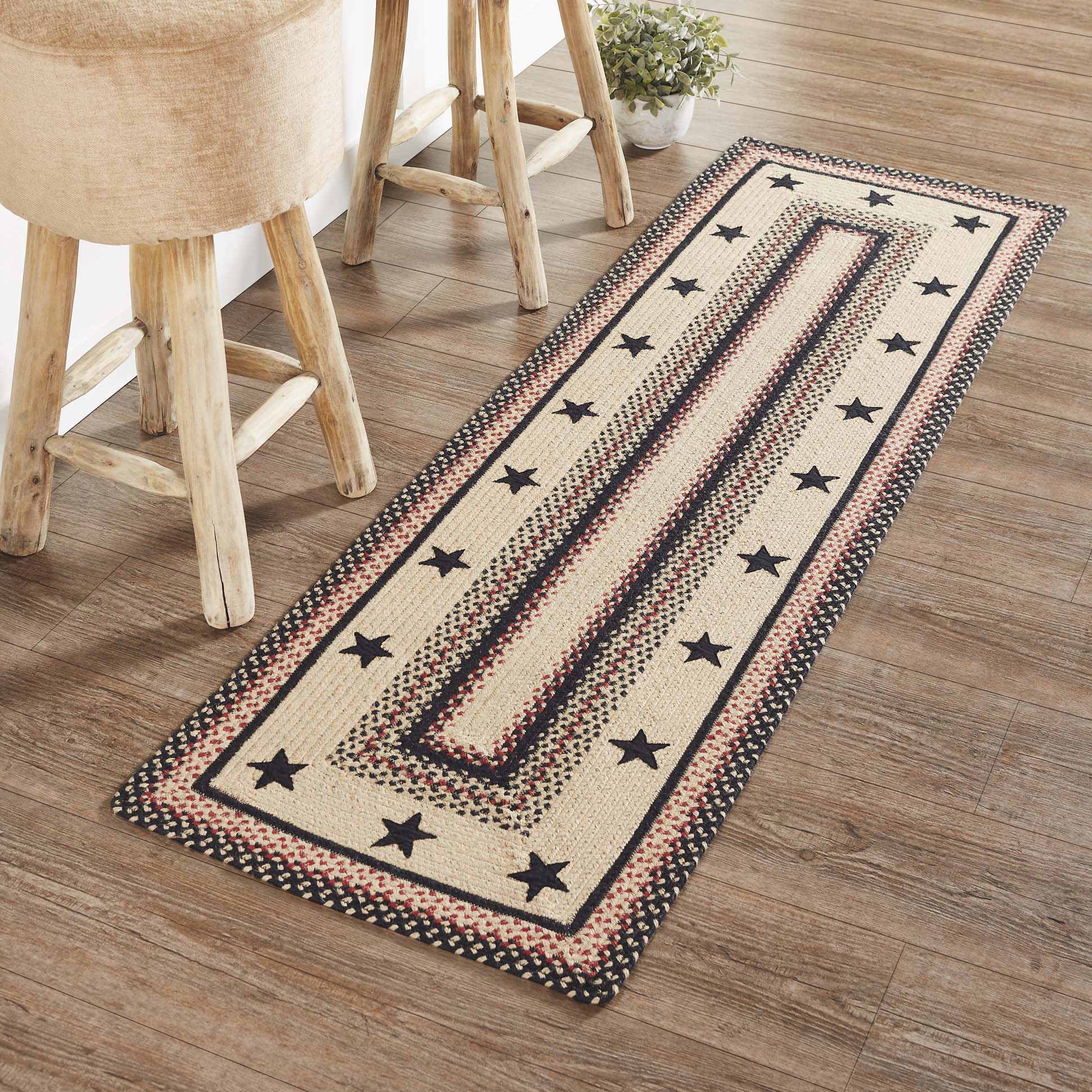 Mayflower Market Colonial Star Jute Rug/Runner Rect w/ Pad 22x72 By VHC Brands