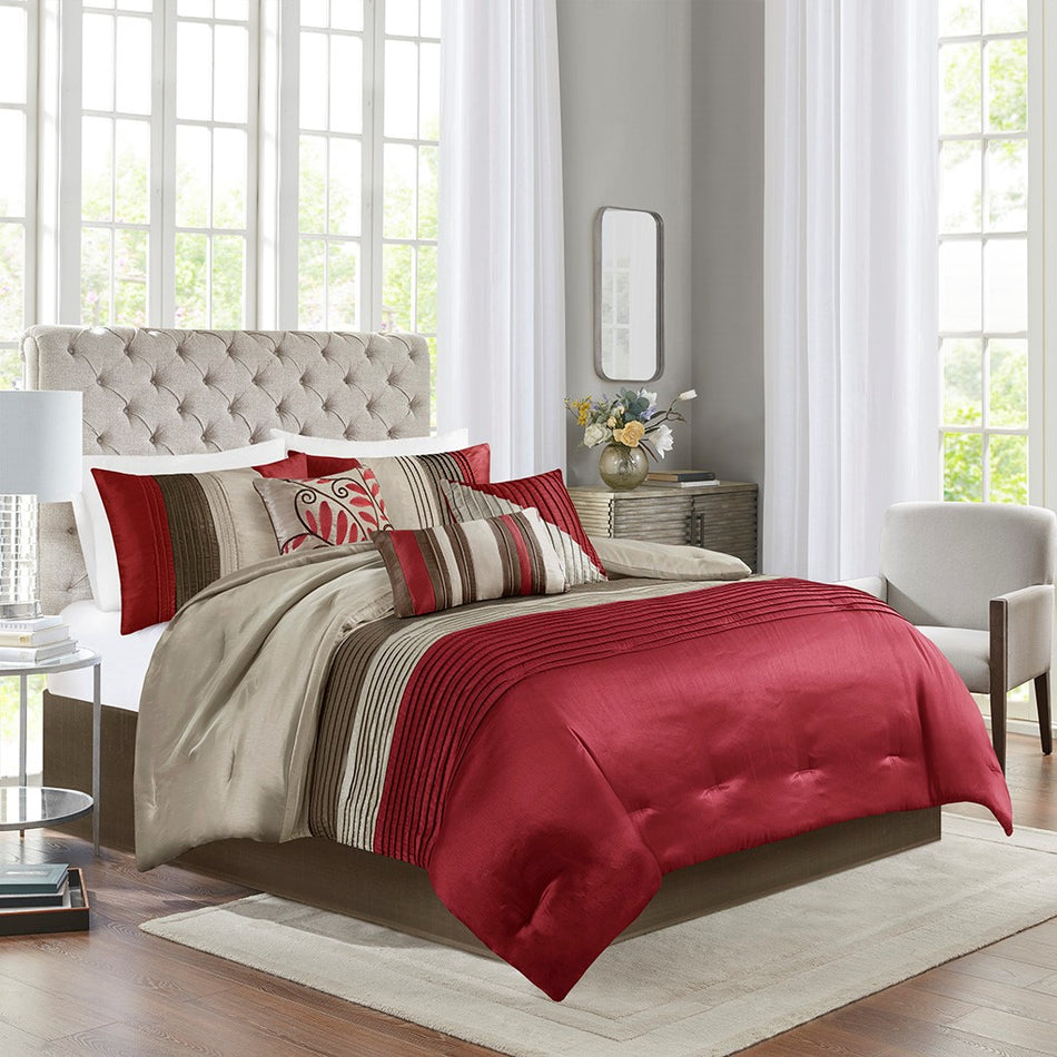 Madison Park Amherst 7 Piece Comforter Set - Red - King Size