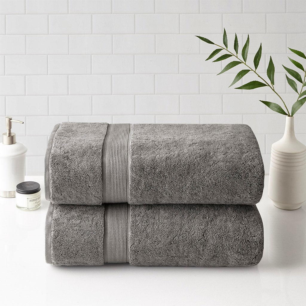 Madison Park Signature 800gsm 100% Cotton Bath Sheet Antimicrobial 2 Piece Set - Grey - 34x68"