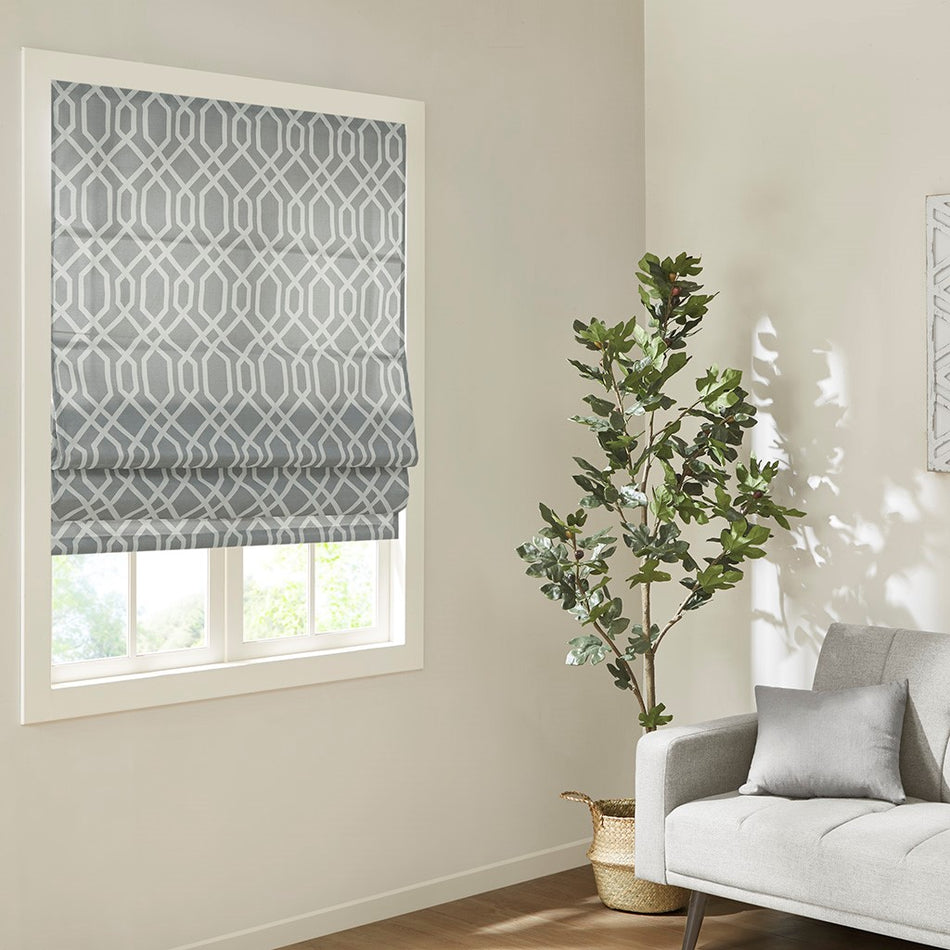 Madison Park Albina Printed Ogee Texture Light Filtering Cordless Roman Shade - Grey - 31x64"