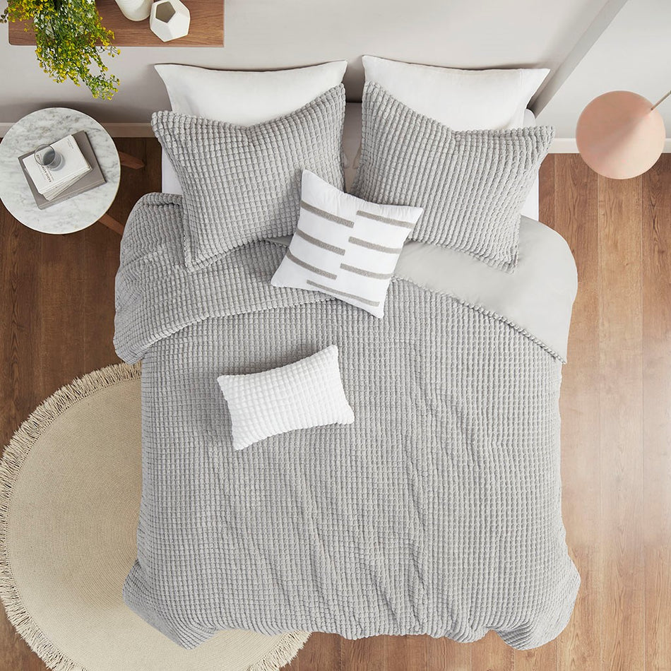 Urban Habitat Hayden 5 Piece Plush Clip Jacquard Duvet Cover Set - Grey - King Size / Cal King Size