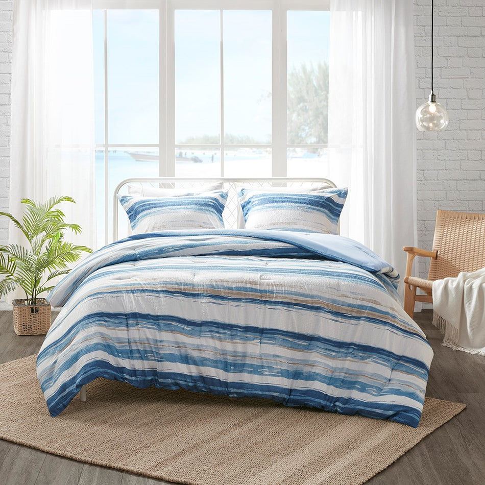 Kate 3 Piece Comforter Set - Blue - King Size / Cal King Size